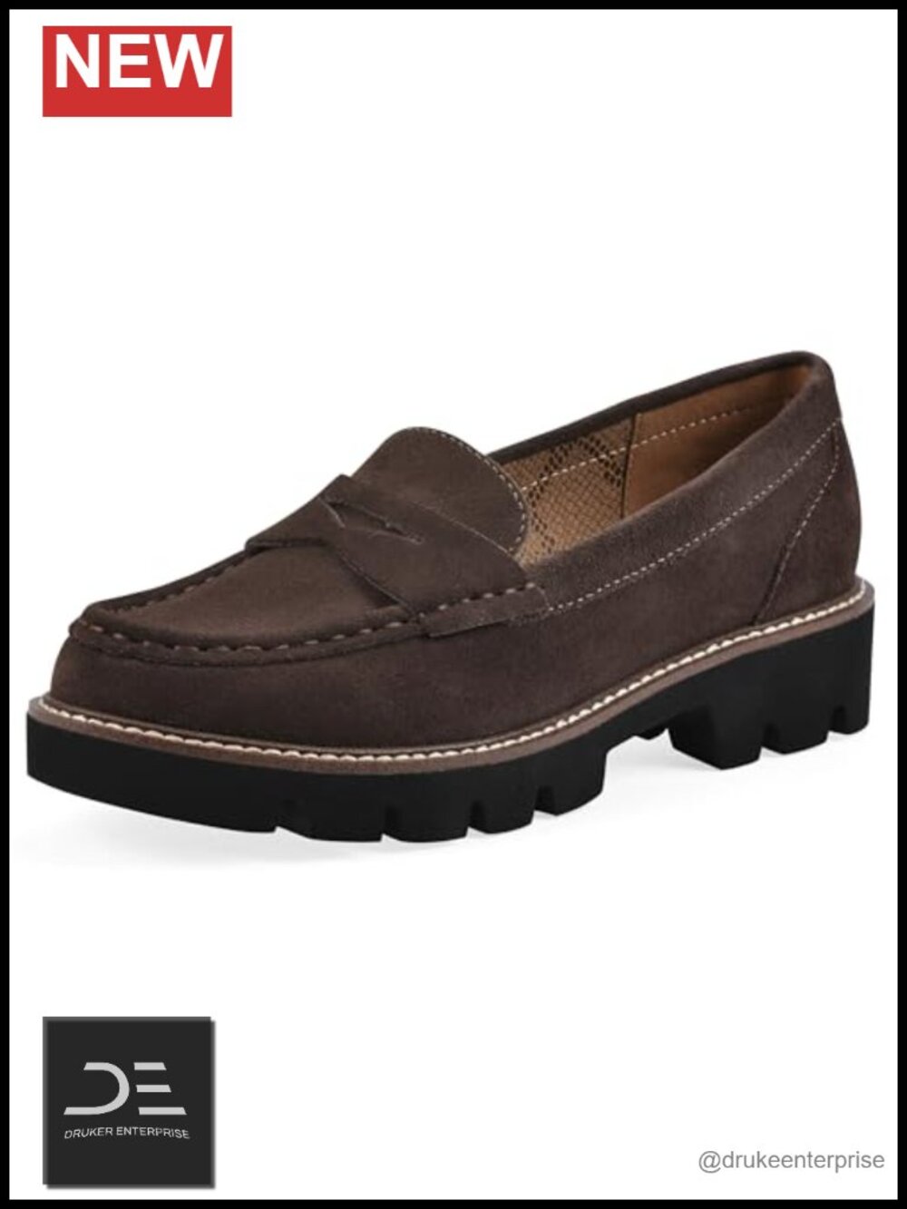 Women's Leather Penny Loafer Lug Sole Cushioned Slip-On